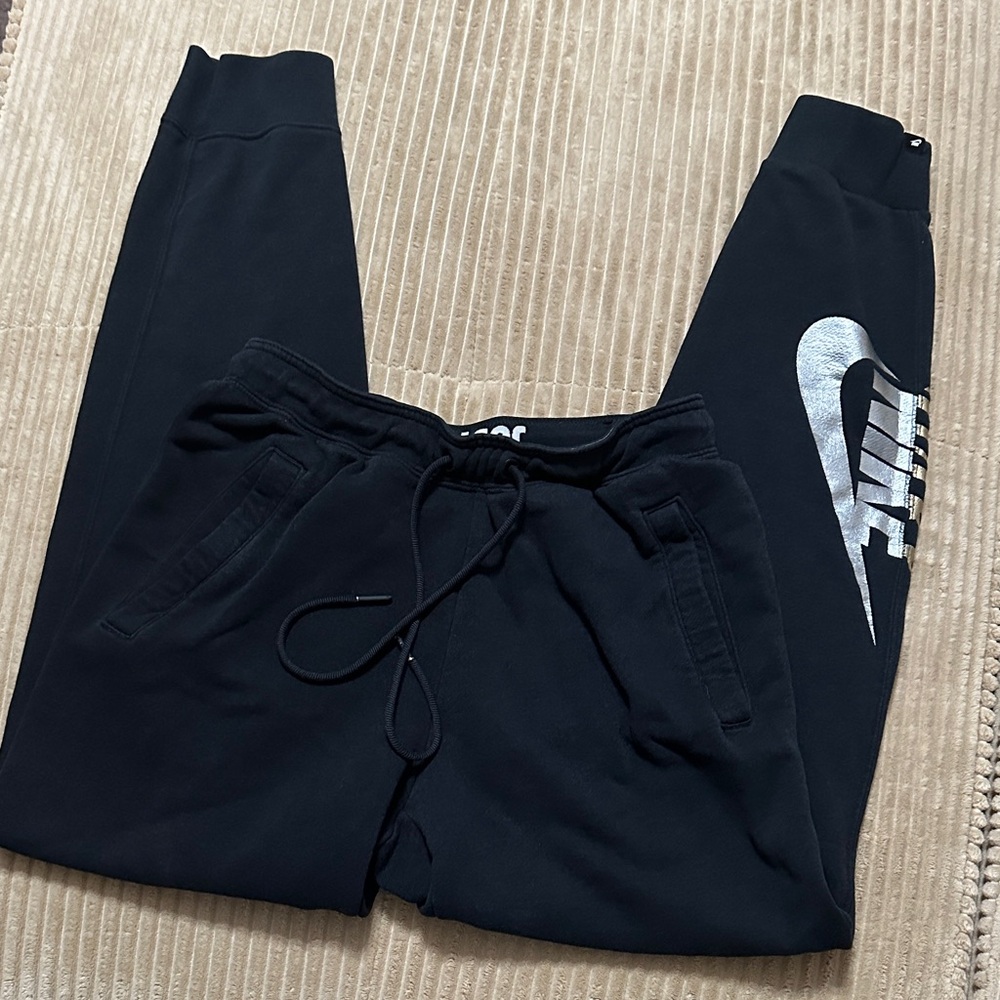 Nike Black Sweatpants with Metallic Logo small